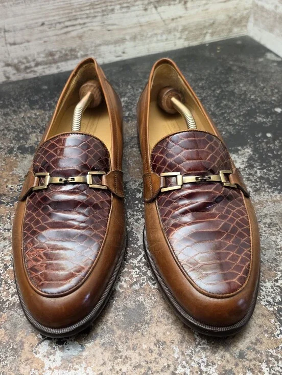 Mens Johnston & Murphy Cellini Loafers Shoes Sz 10 Used Crocodile Bit Link