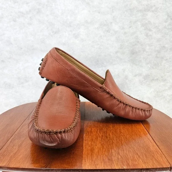 Lands End Leather Driving Loafers Moccasins Brown‎ Slip On Shoes Mens Size 4
