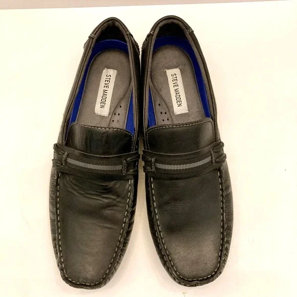 Steve Madden Gander Driving Moccasins Shoes Black Leather‎ Mens 11 EUC