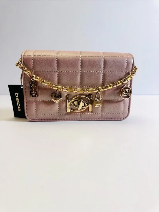 NWT BEBE Jacari Iridescent Mauve Quilted Charm Crossbody Bag ✨