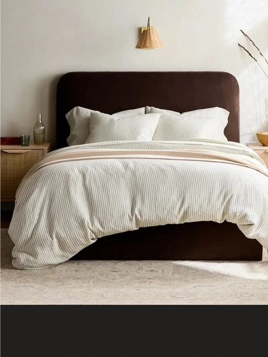Quince European Linen Duvet Cover- willowleaf/white stripe- king