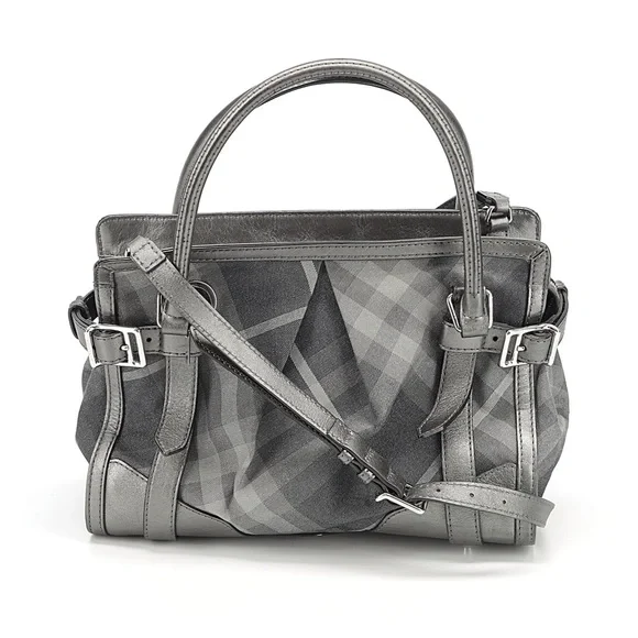 Authentic BURBERRY Gray Shimmer Check “Pilgrim” Satchel Crossbody - EUC