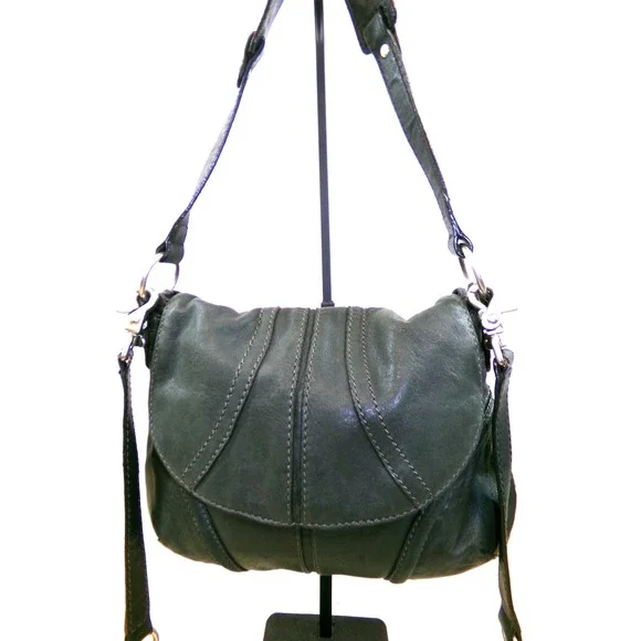 Fossil Fifty Four Leather Purse Dark Gray Shouder Bag Crossbody Strap 12.5