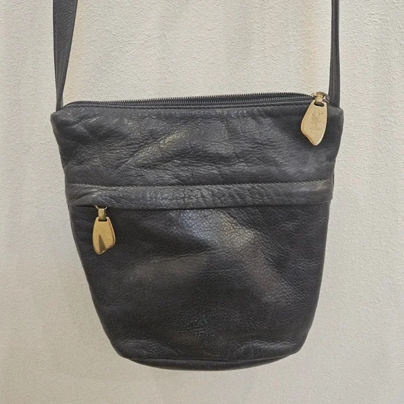Libaire Black Pebbled Leather Crossbody Bag Made in USA Minimalist Zip Pocket