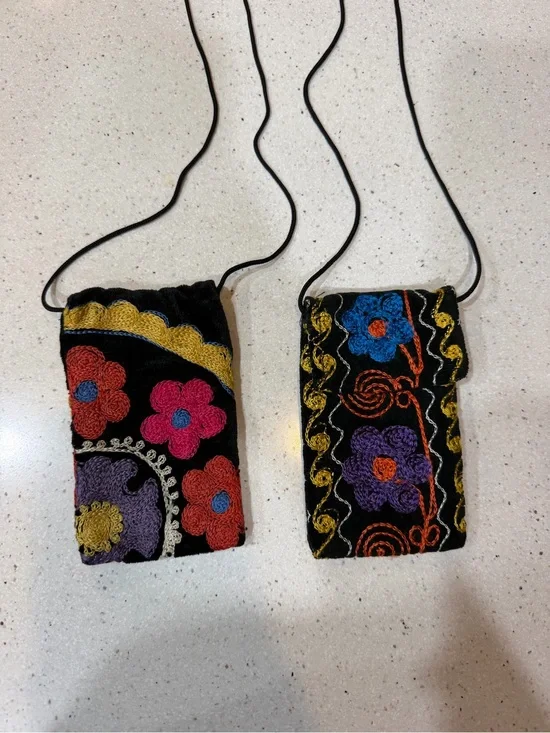 Embroidered Black Floral Crossbody Bag - Vibrant Multicolor Accents both
