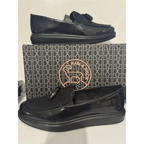 Black Patent Leather Tassel Loafer Slip-On Ram&Rock Dress Shoes US M 10.5/W 12