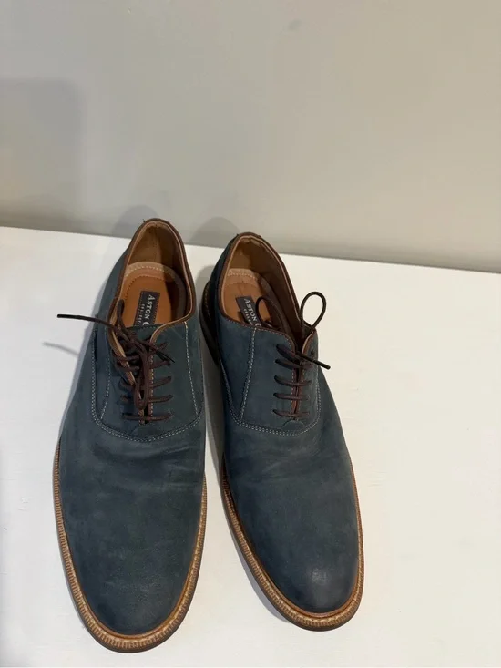 Aston Grey-Blue Suede Derby Shoes with Brown Trim
