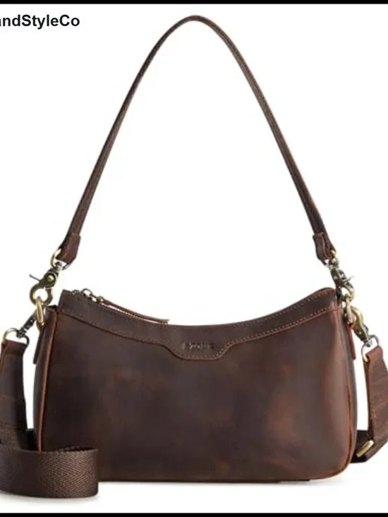 Top Grain Leather Hobo Crossbody Bag with 2 Straps