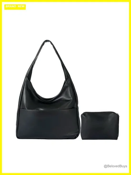 Faux Leather Hobo Tote Bag for Women Soft Shoulder Handbag with Wide Strap 2Pcs