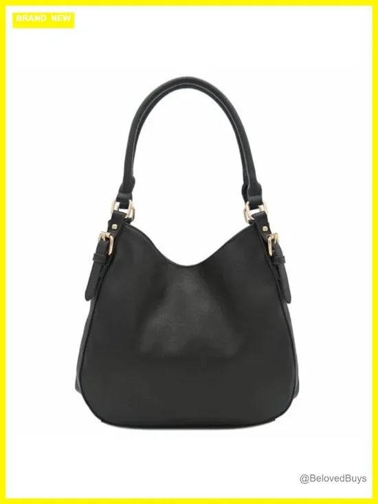 Faux Leather Lightweight Hobo Bag 3 Compartments Gold Hardware