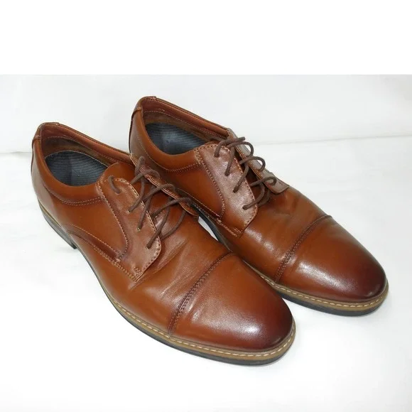 Nunn Bush Leather Dress Shoes Dixon Cap Toe Oxford‎ Cognac Man Size 13 /#6241