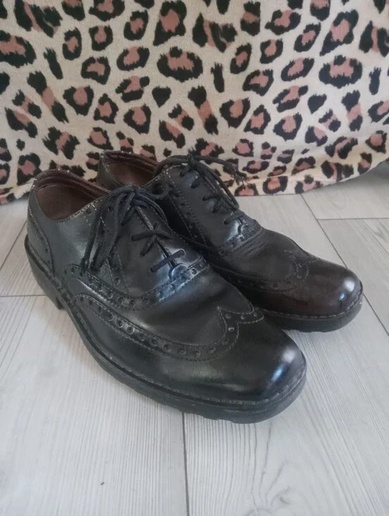 Men's Black Leather Born Oxfords Classic Wingtip Chunky Shoes