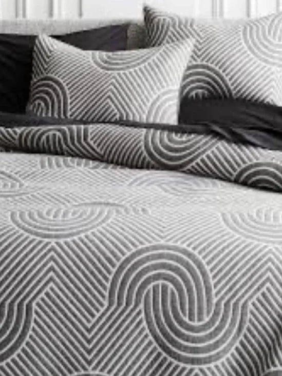 CB2 Crescente Geometric Duvet Cover - Grey & White crate barrel Queen one sham