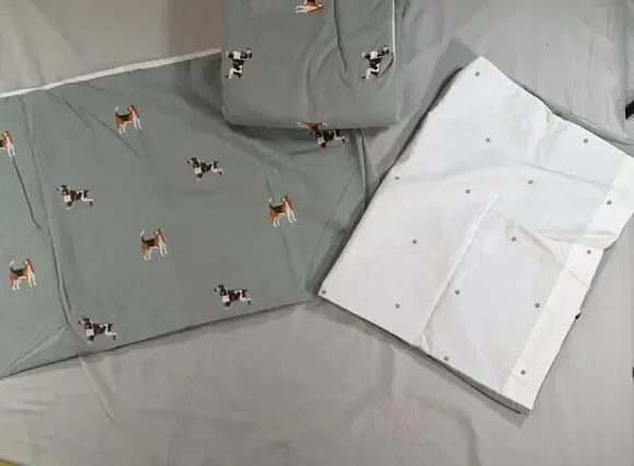 M&S King Dog Beagles and SpanielsPrint 3-Piece Duvet Cover & Pillowcase Set Sage