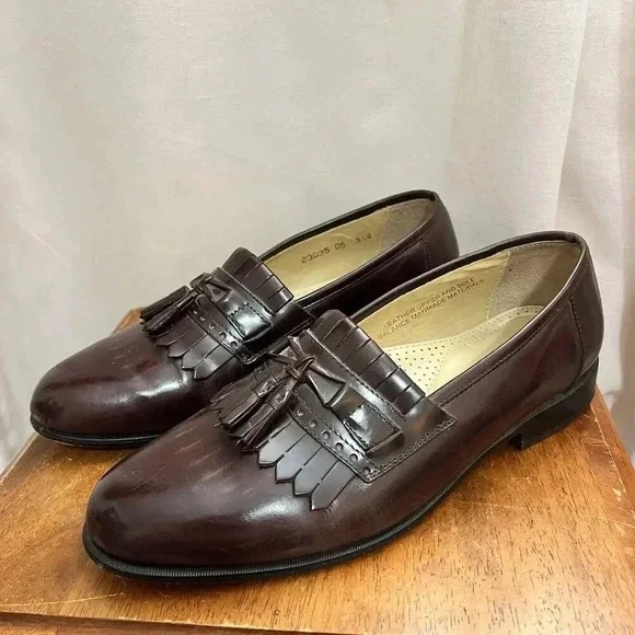 Vintage Stacy Adams Oxford Dress Shoes Loafer Mens Size 9.5 M Brown Slip On Heel