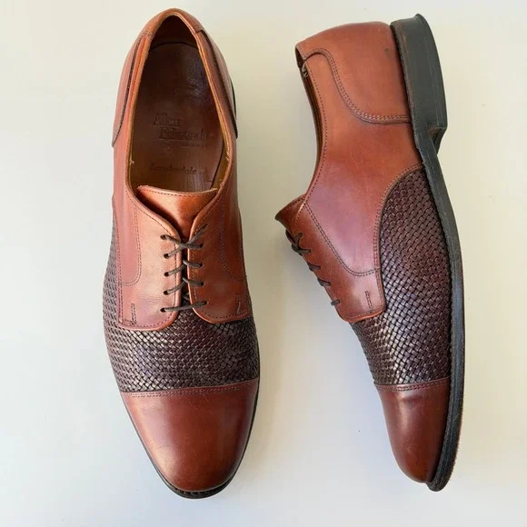Allen Edmonds Lauderdale Oxford Mens 12 Brown Woven Leather Cap Toe Shoes USA