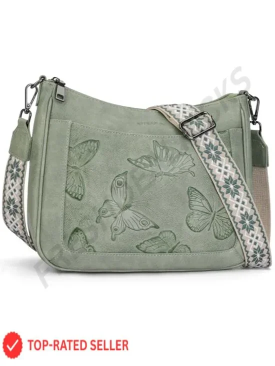 Vegan Leather Butterfly Hobo Crossbody Bag Women Shoulder Purse Handbag