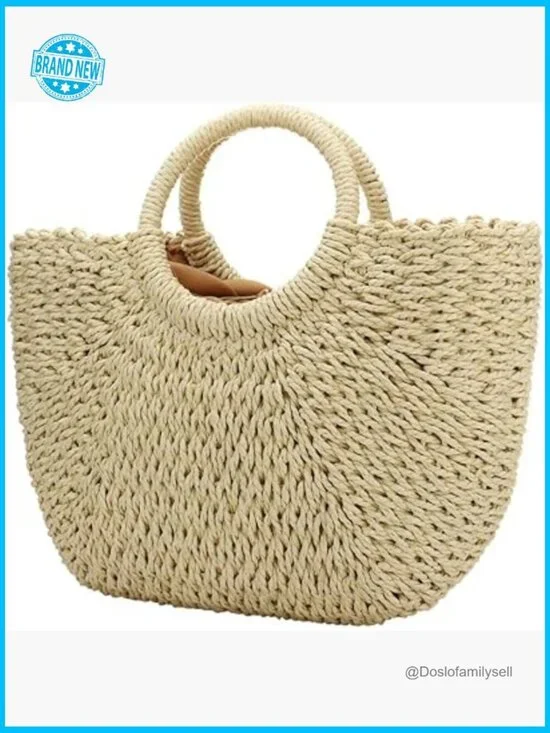 Natural Straw Handwoven Beach Hobo Tote Bag Large Capacity Travel Shoulder