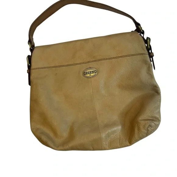 Fossil Explorer Leather Hobo Shoulder Bag Tan Brown