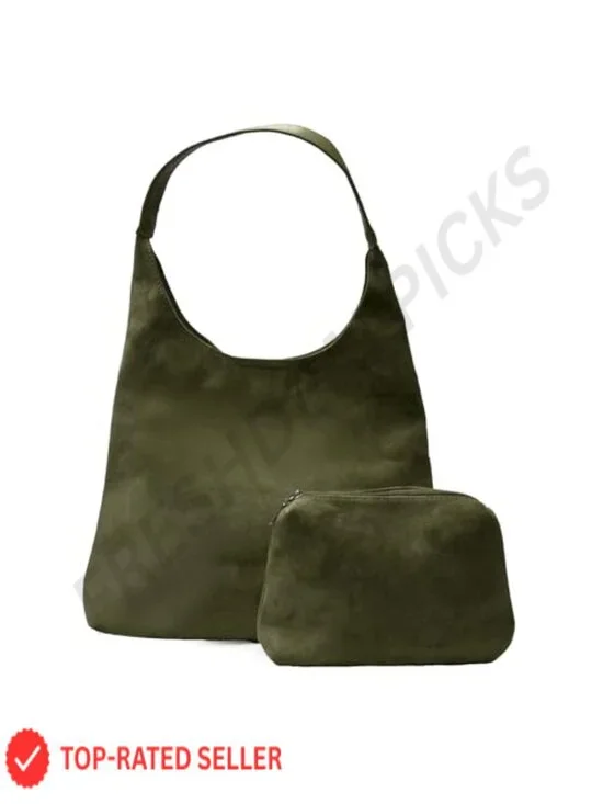 Women's Vegan Suede Hobo Bag with Zipper Pouch, 2 Piece Set, Shoulder Tote