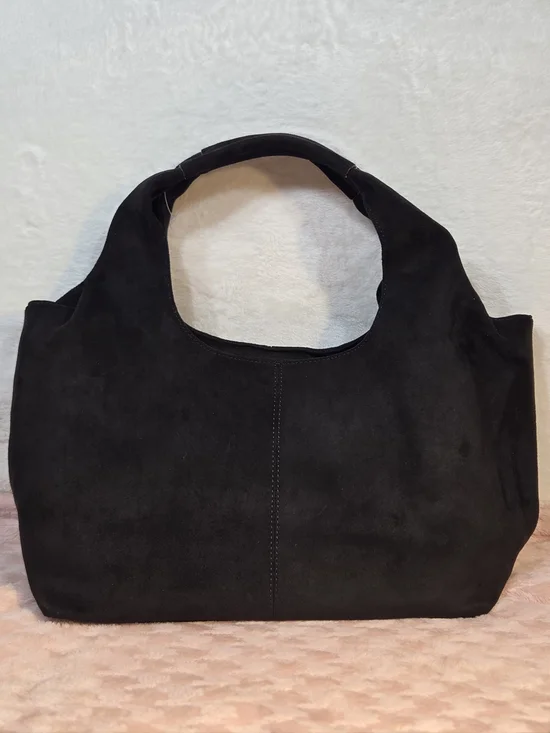 Black Suede Hobo Bag - Classic Everyday Tote