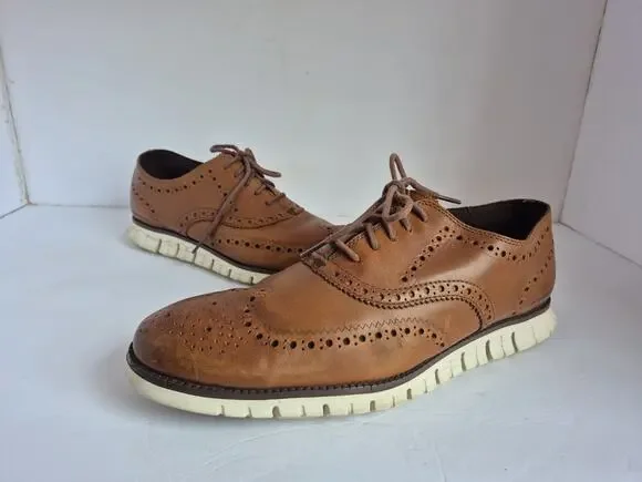 Cole Haan C14493 Mens 12 M British Tan Zerogrand Wingtip Oxford Leather Shoes