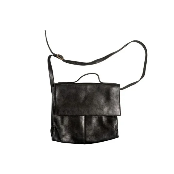 Vintage Hobo International Black‎ Leather Crossbody Bag Flap Adjustable Strap