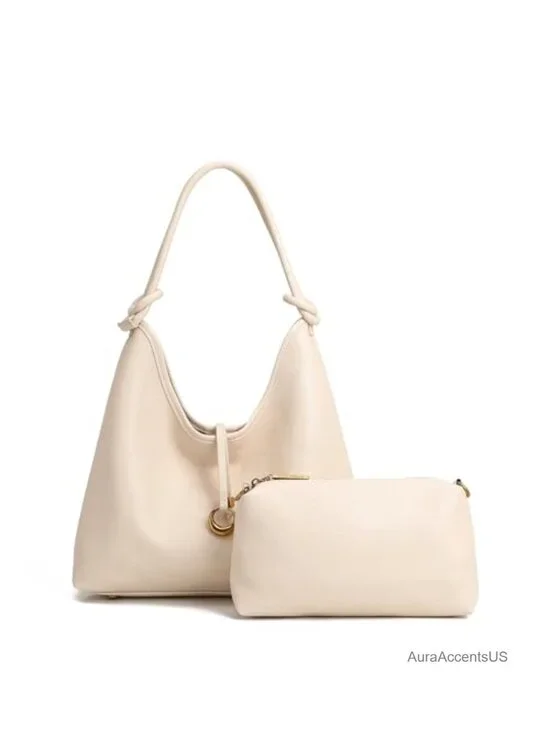 2-in-1 Hobo Tote Set with Removable Pouch Vegan PU Leather Shoulder Crossbody