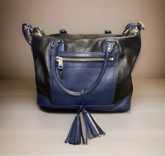 Rare Color Block Coach Legacy Rory Bag Purse Tassel Black And Blue H1220-19902