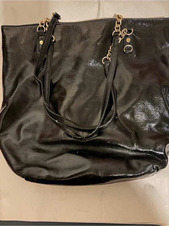 Michael Kors Black Patent Hobo with Gold Chain Accents