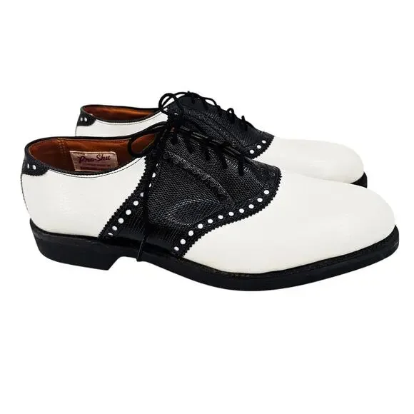Vintage Pro-Shu Howard & Foster Black & White Leather Mens Golf Shoe 7N