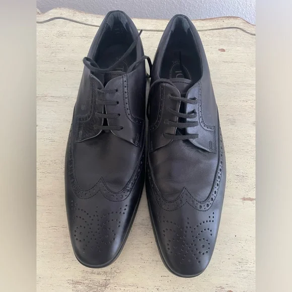 TOD'S Made in Italy Rubber Pebble Sole Wingtip Shoes in Black Size UK 8 /9‎ $895
