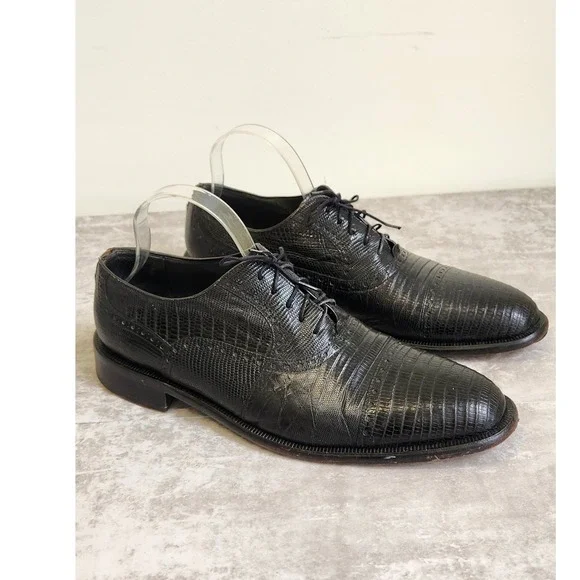 David Eden Men's Lizard Embossed Cap Toe Brogue Oxford Black Shoes 10.5 Formal