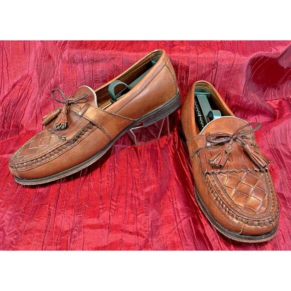 Mens Johnson & Murphy Tan Leather Kilt Tassel Mesh Toe Moccasin Loafers sz 8M