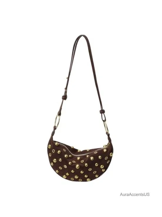 Studded Hobo Crescent Bag Y2K Shoulder Bag Suede Purse for Women