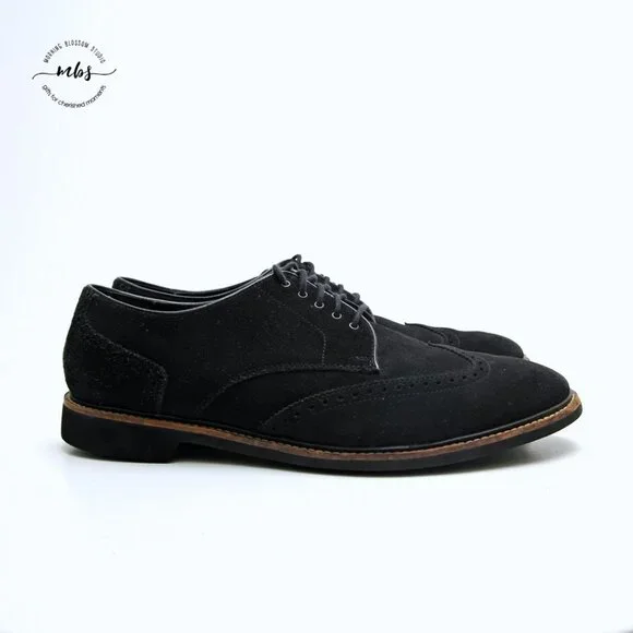 Cole Haan Franklin Suede Lace Up‎ Wingtip Derby Shoes Black Men Size 13