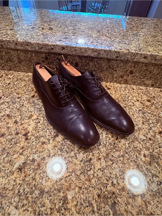 Salvatore Ferragamo Dark Brown Leather Cap-Toe Oxfords Men’s 10.5 Rain Luxe