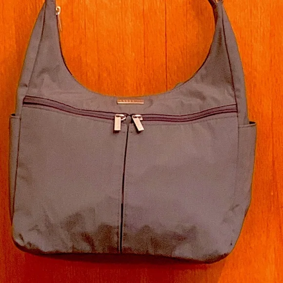 Baggallini gray woven nylon cross body shoulder bag purse zip top large VGUC