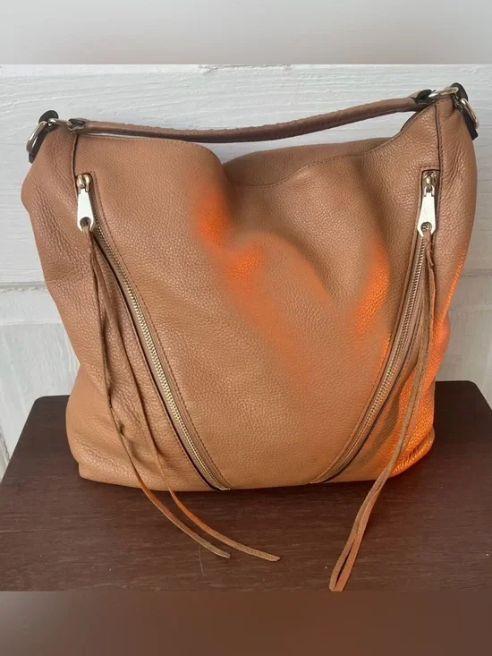 Rebecca Minkoff Moto Hobo Butter Rum Pebbled Leather Shoulder Bag