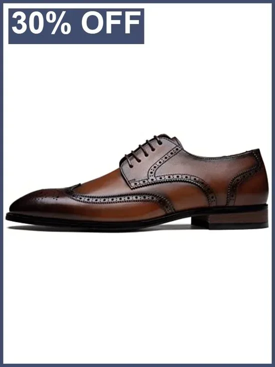 Men's Leather Wingtip Oxfords Dress Shoes Brogue Lace Up Formal Wedding