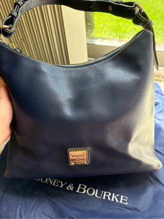 Dooney & Bourke Marine Blue Leather Messenger Bag with Gold Hardware