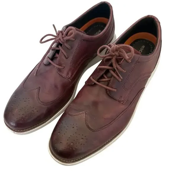 Rockport Men's Shoes Garett Wingtip Leather Derby Comfort Oxford Burgundy 12