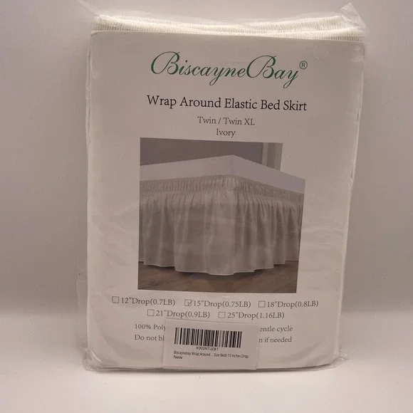 Biscayne Bay Wrap Around Elastic‎ Bed Skirt Twin Twin XL Ivory 15 Inch Drop NIP