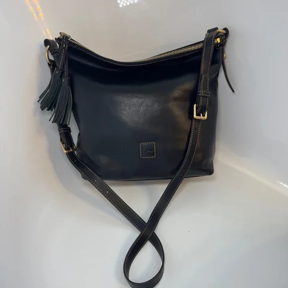 Dooney & Bourke Black Florentine Sloan Leather Hobo Crossbody Bag Tassel LikeNew