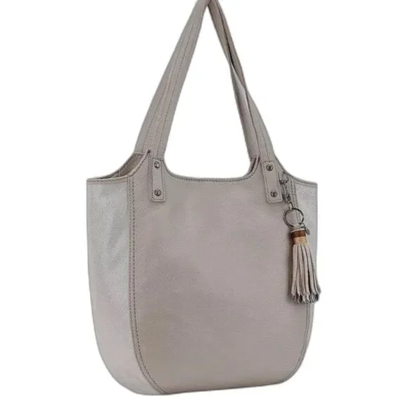 The Sak Women's Beige Shimmer Pebble Leather Hobo Tote Shoulder Bag