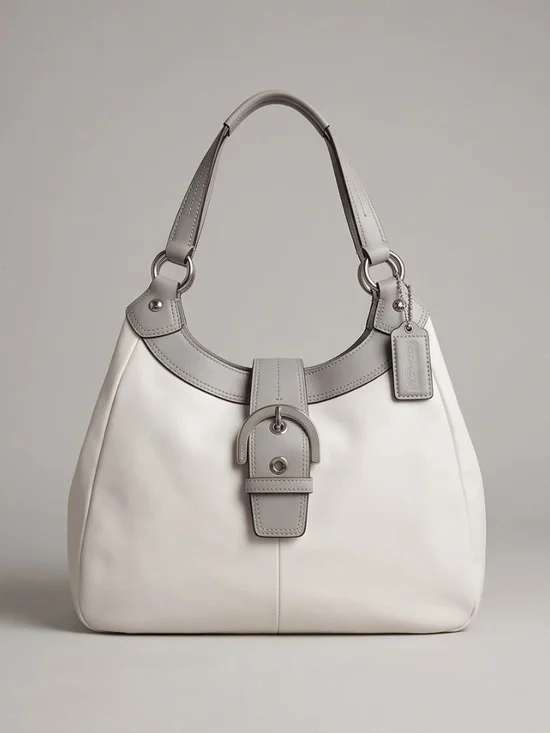 Coach Soho Lynn Buckle Hobo Shoulder Bag White & Gray EUC