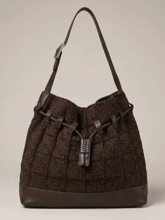 TWISTY Accesories Brown Woven Drawstring Shoulder Bag