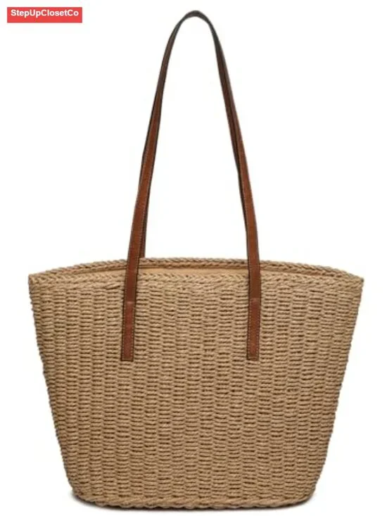 Straw Woven Hobo Bag Shoulder Tote with Zipper Closure