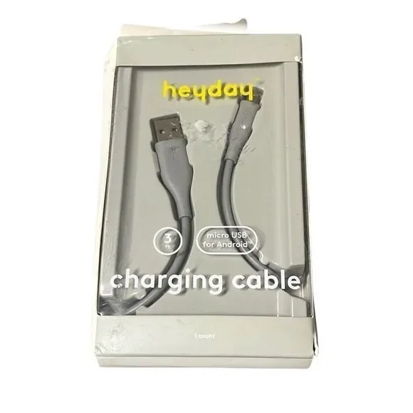 Heyday 3'‎ Micro USB Round Cable Android Gray Open Box New