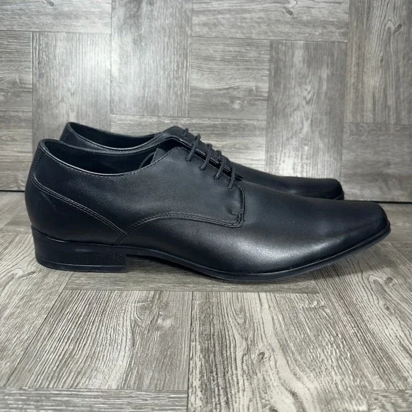 Calvin Klein Oxford Dress Shoes Mens 12 Black Leather Square Toe NEW CMBRODIE2